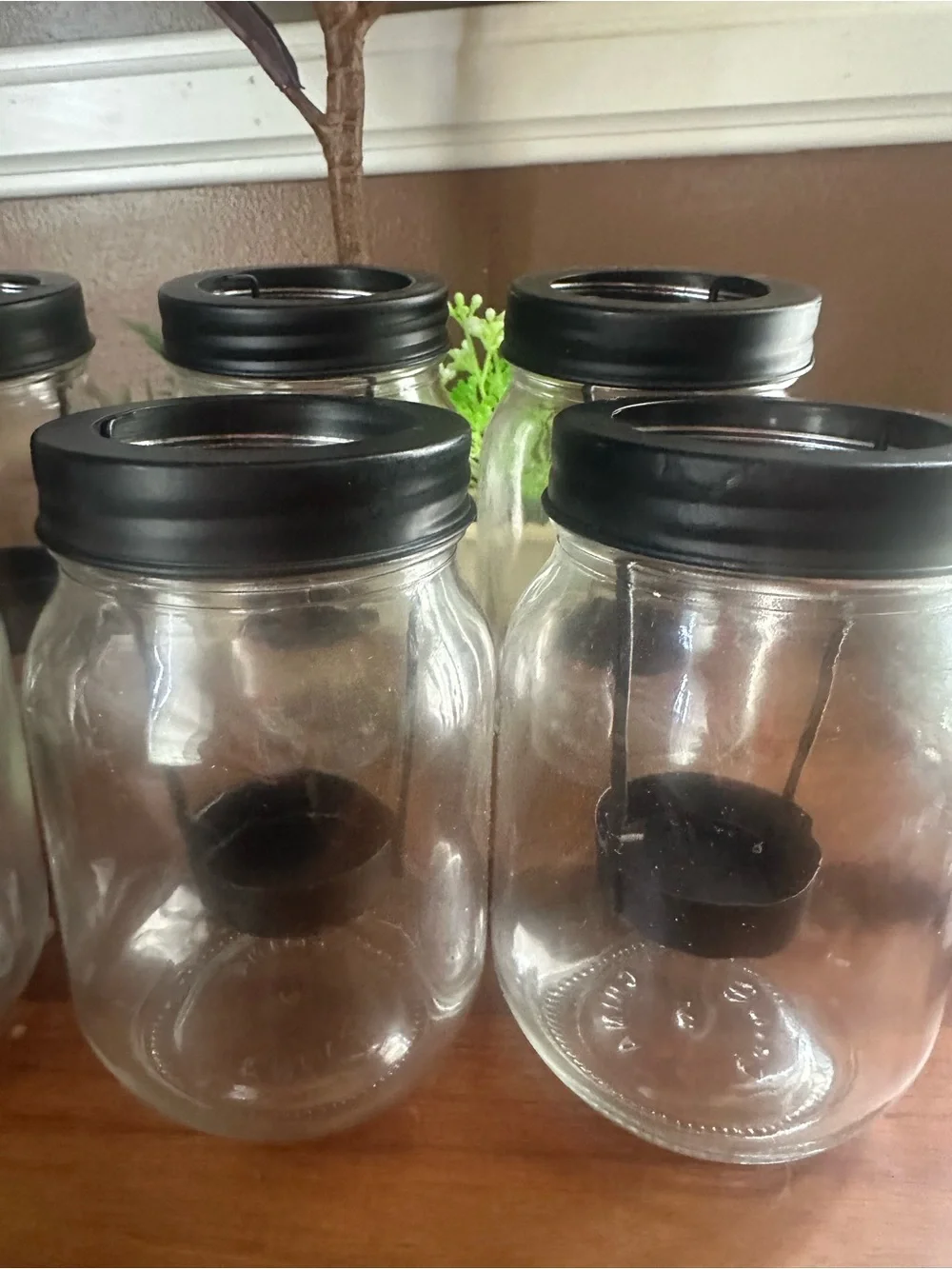 Clear Glass Hanging Candle Jar with Black Lid and Holder set of 6